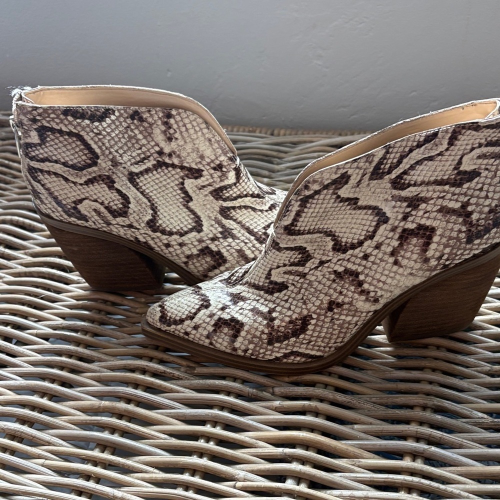 Vince Camuto Snake-Print Ankle Booties in Beige and Brown - Picture 9 of 9